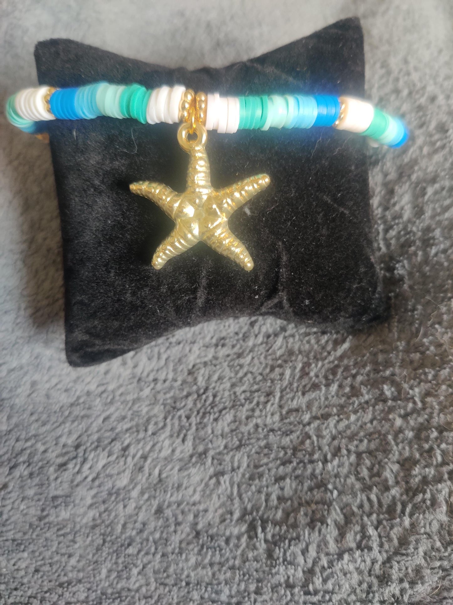 Havstema Halsband med Guldsjöstjärna - Blå och Vita Pärlor