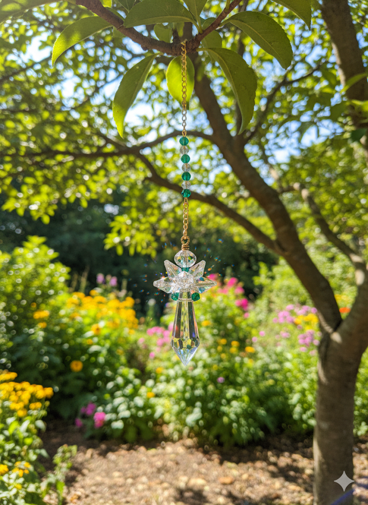 Kristall Skyddsängel - Handgjord med Gröna Kristaller