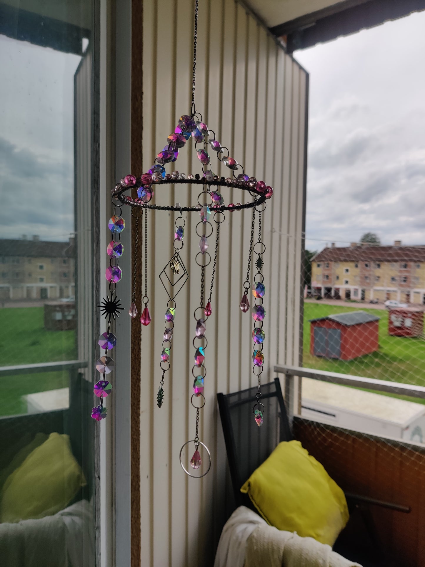 Handgjord Kristall Mobil - Rosa Hängande Dekoration