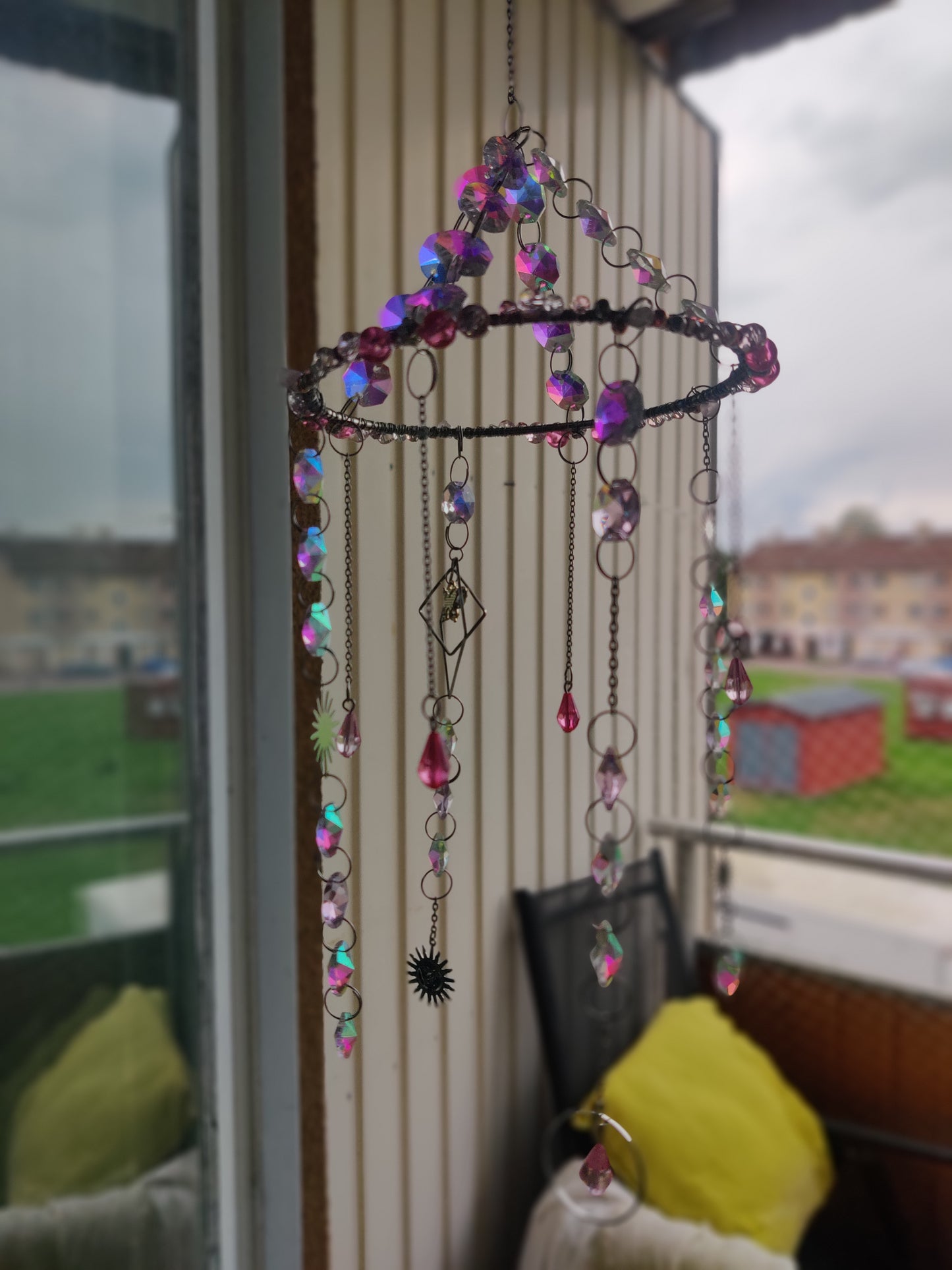 Handgjord Kristall Mobil - Rosa Hängande Dekoration