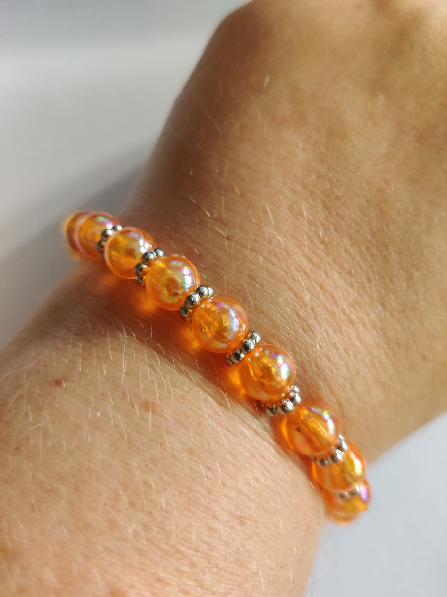 Handgjorda Glasarmband - Orange & Grönt Set