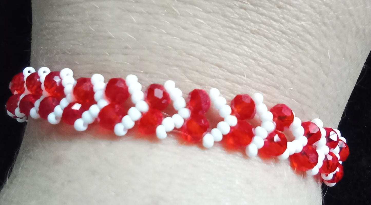 Kristallarmband Hjärta Röd-Vit 17 cm