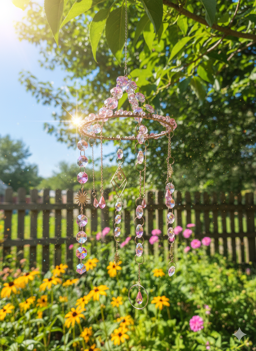 Handgjord Kristall Mobil - Rosa Hängande Dekoration
