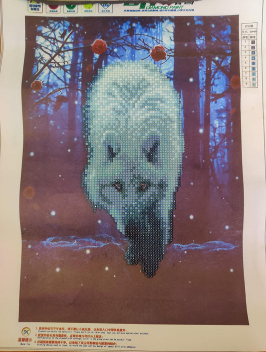 Diamond Painting - Varg i Skog, Glittrande Motiv (30x40 cm)
