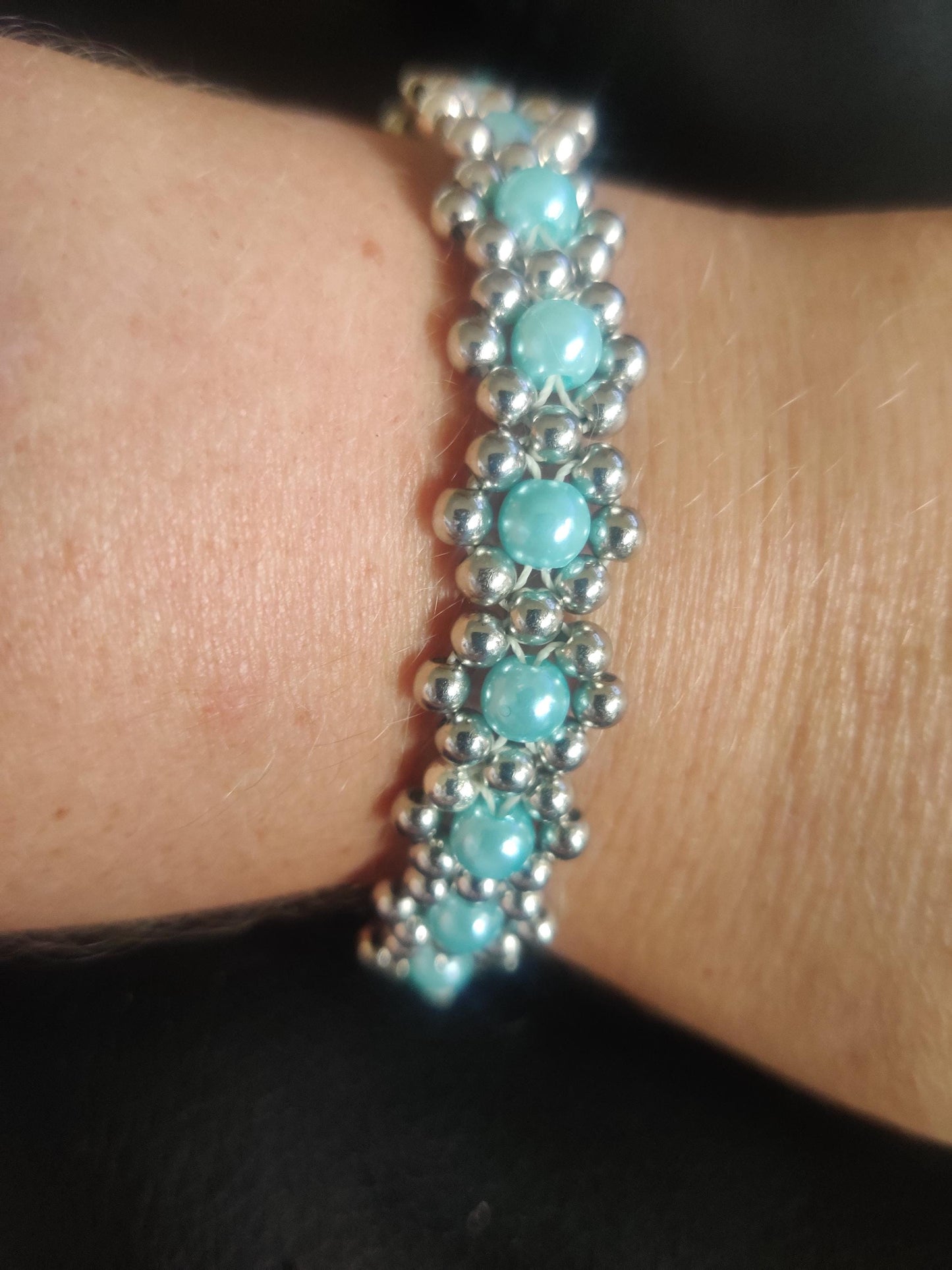 Handgjort Turkost Smyckesset - Armband och Örhängen med Silverdetaljer