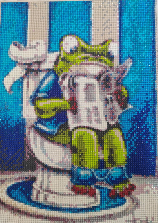 Diamond Painting - Groda på Toalett, Färgglad Mosaik (30x40 cm)