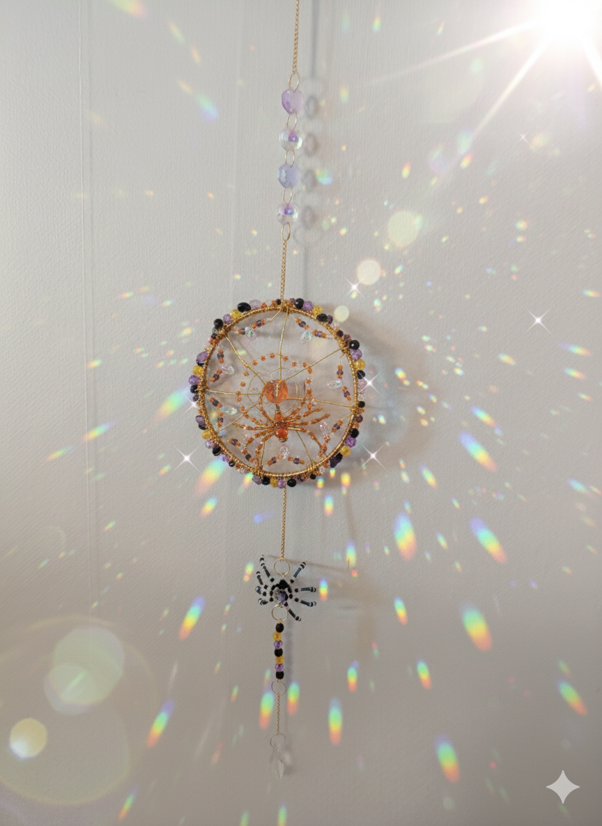 Halloween Drömfångare med Kristaller och Spindel - 56 cm