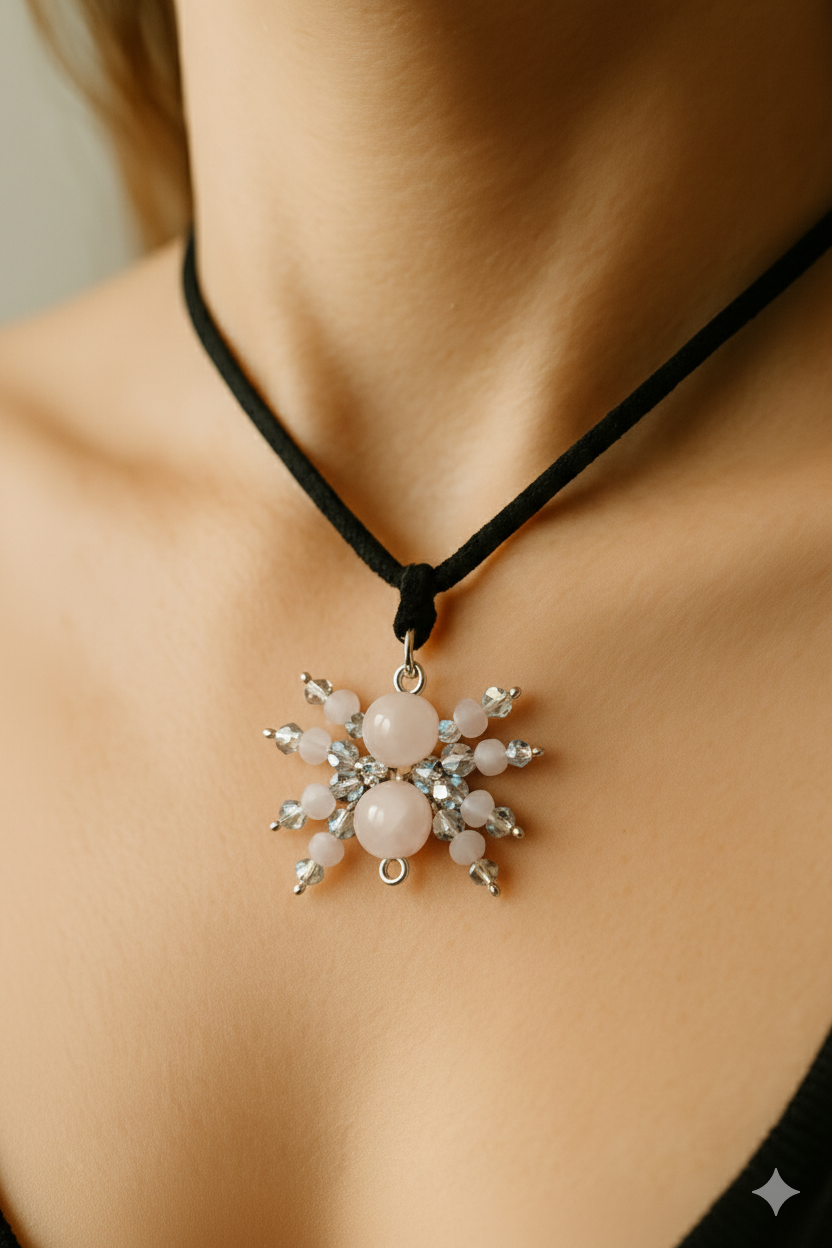 Spindel Halsband - Rosa & Silver med Konstmocka Snöre