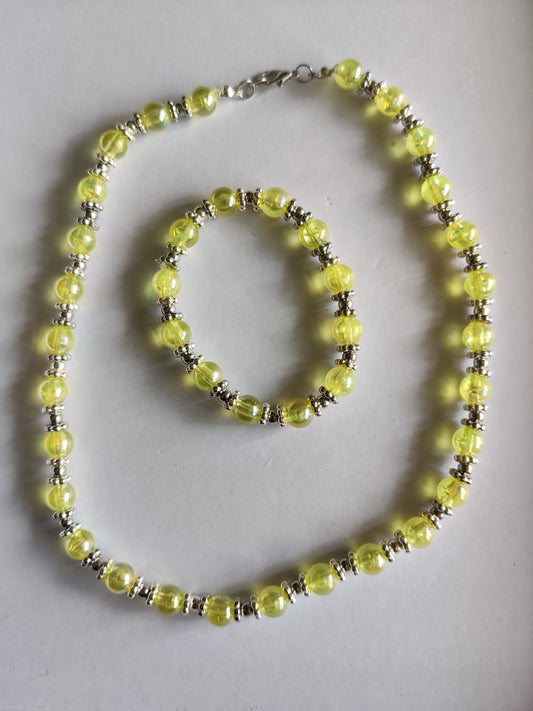 Elastiskt Gult Kristallsmyckesset - Halsband och Armband