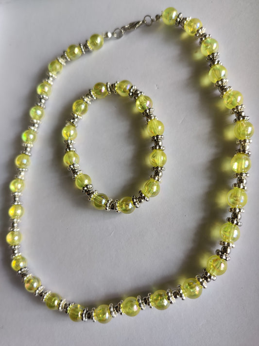 Elastiskt Gult Kristallsmyckesset - Halsband och Armband