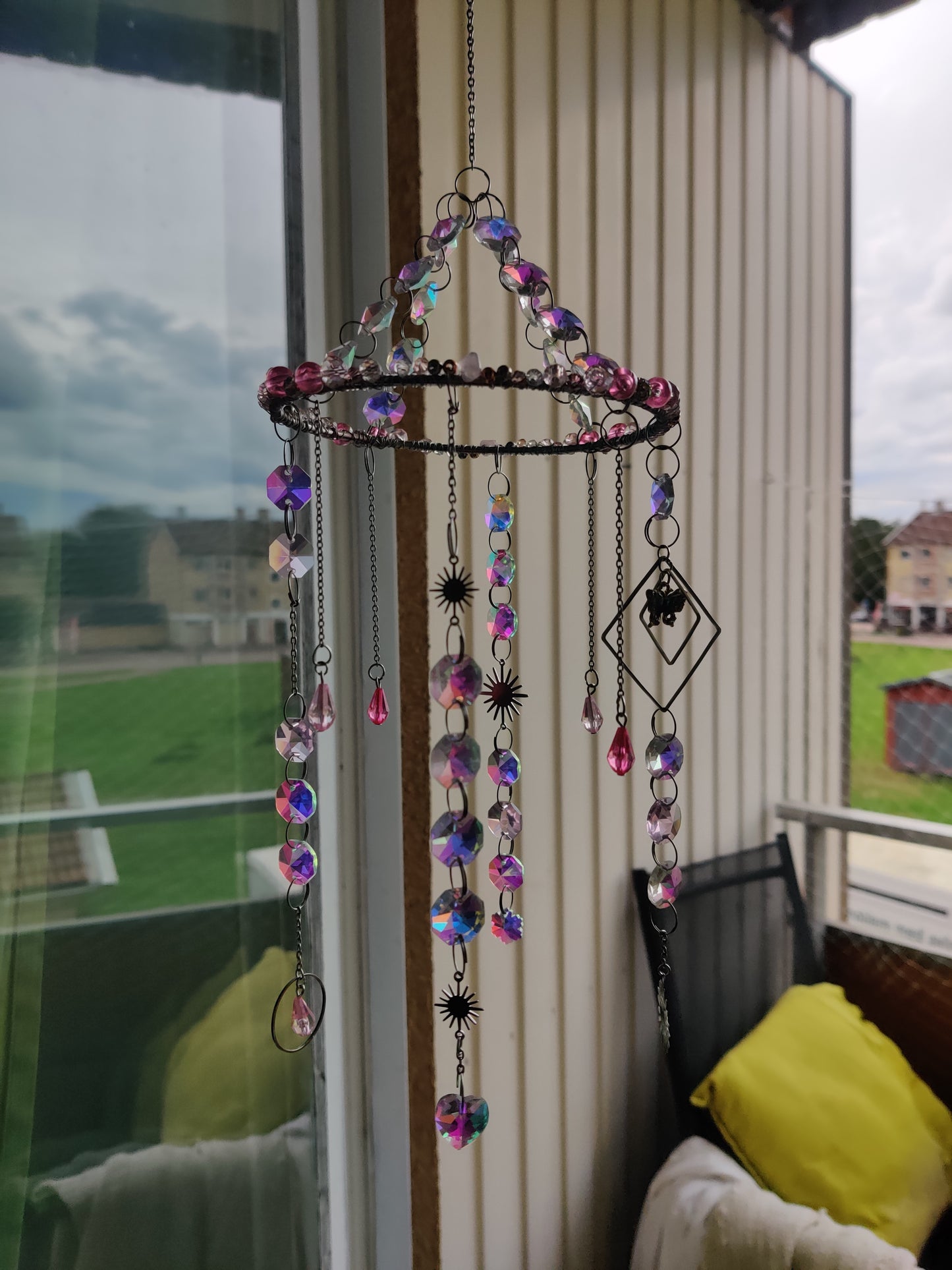 Handgjord Kristall Mobil - Rosa Hängande Dekoration