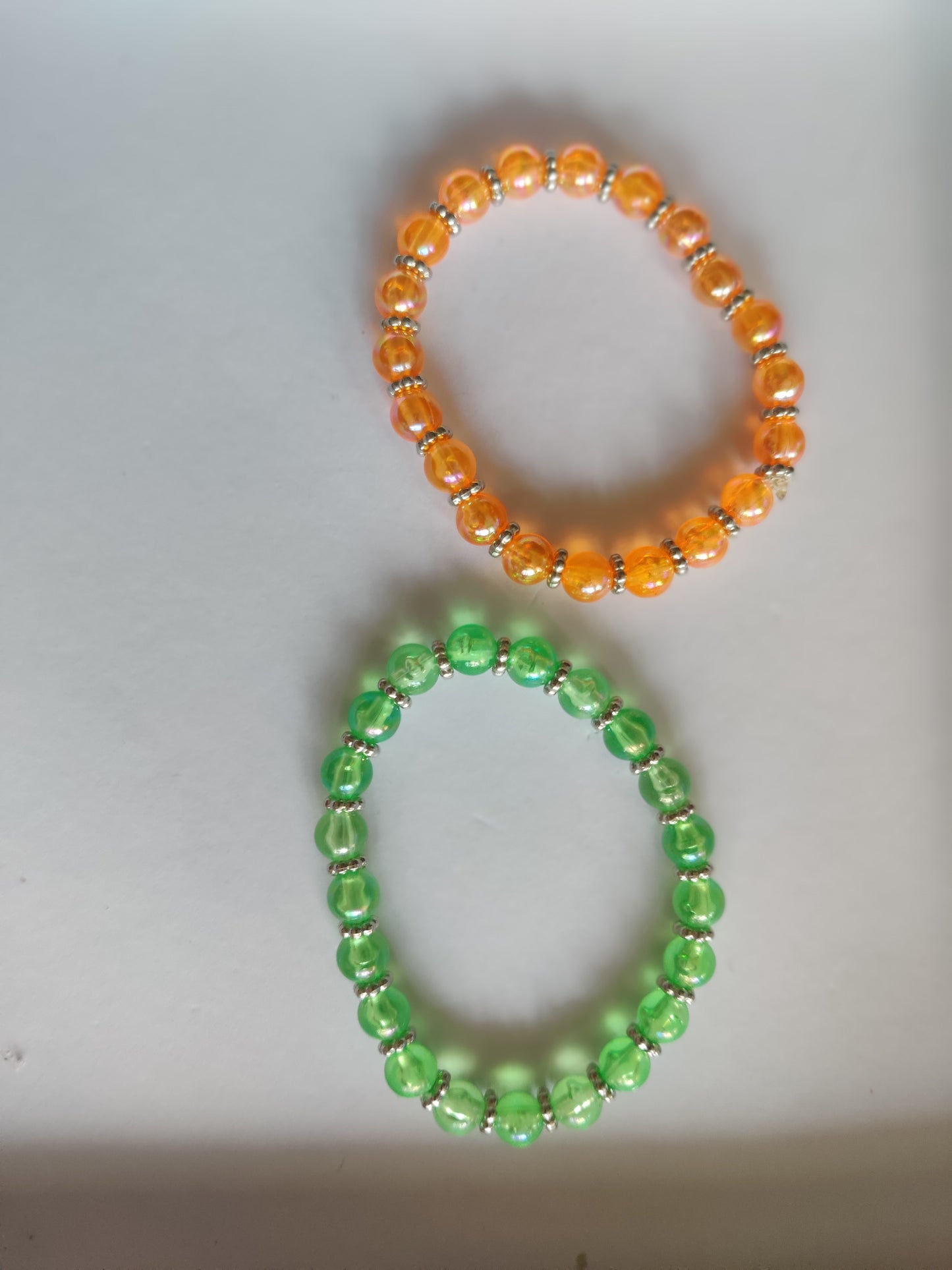 Handgjorda Glasarmband - Orange & Grönt Set