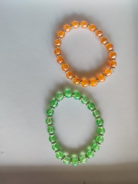 Handgjorda Glasarmband - Orange & Grönt Set