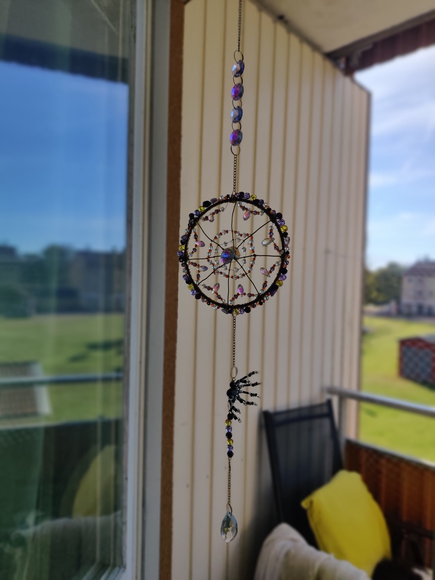 Halloween Drömfångare med Kristaller och Spindel - 56 cm