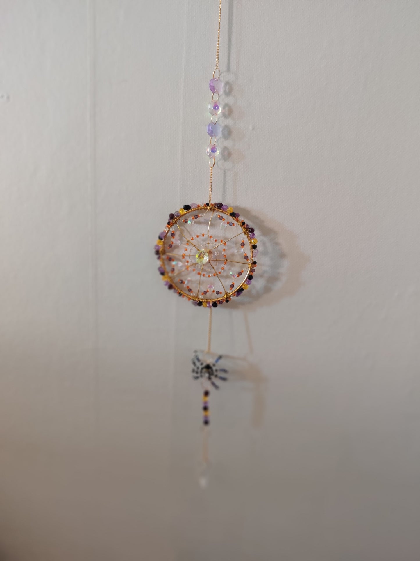 Halloween Drömfångare med Kristaller och Spindel - 56 cm