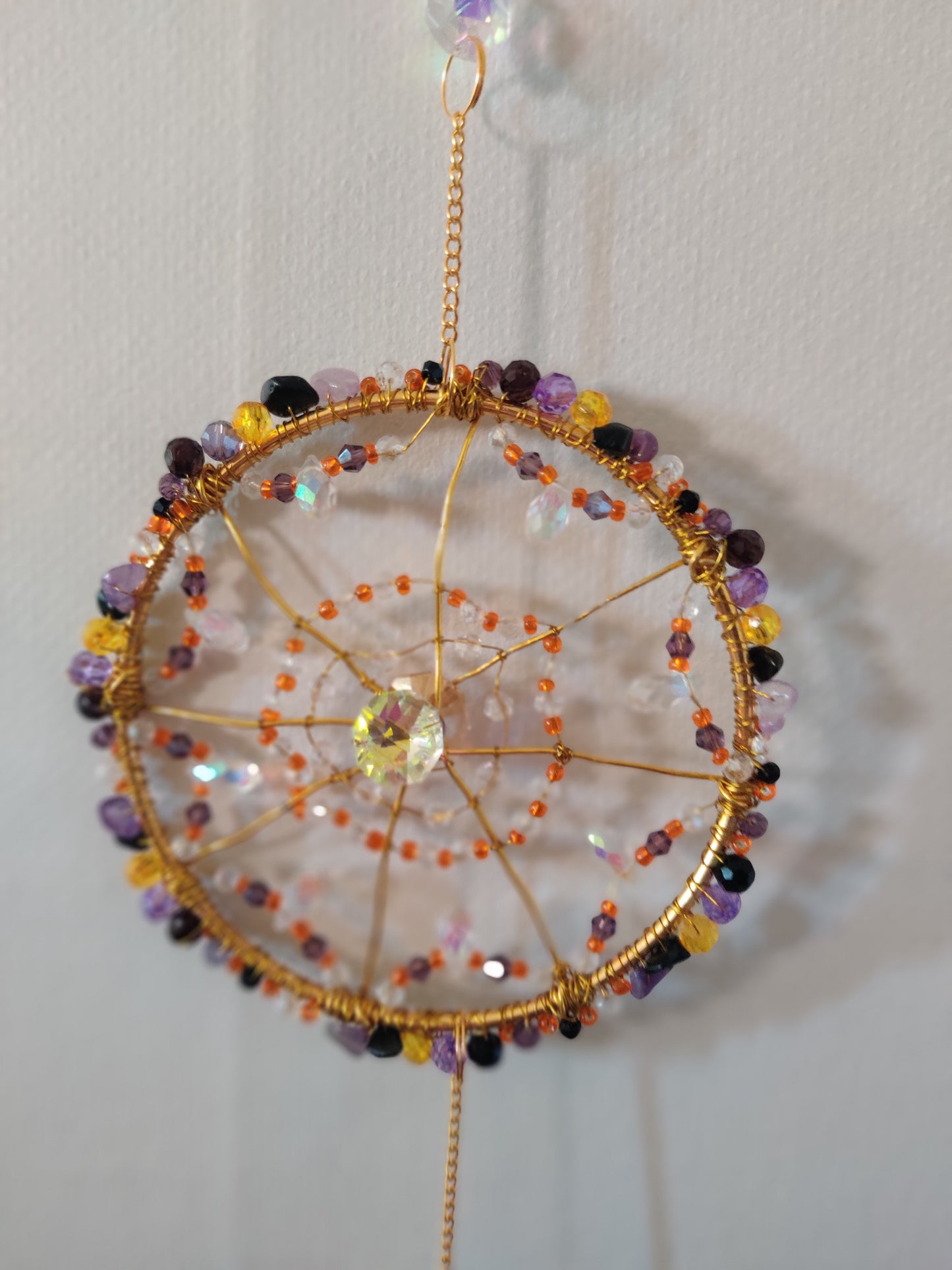 Halloween Drömfångare med Kristaller och Spindel - 56 cm