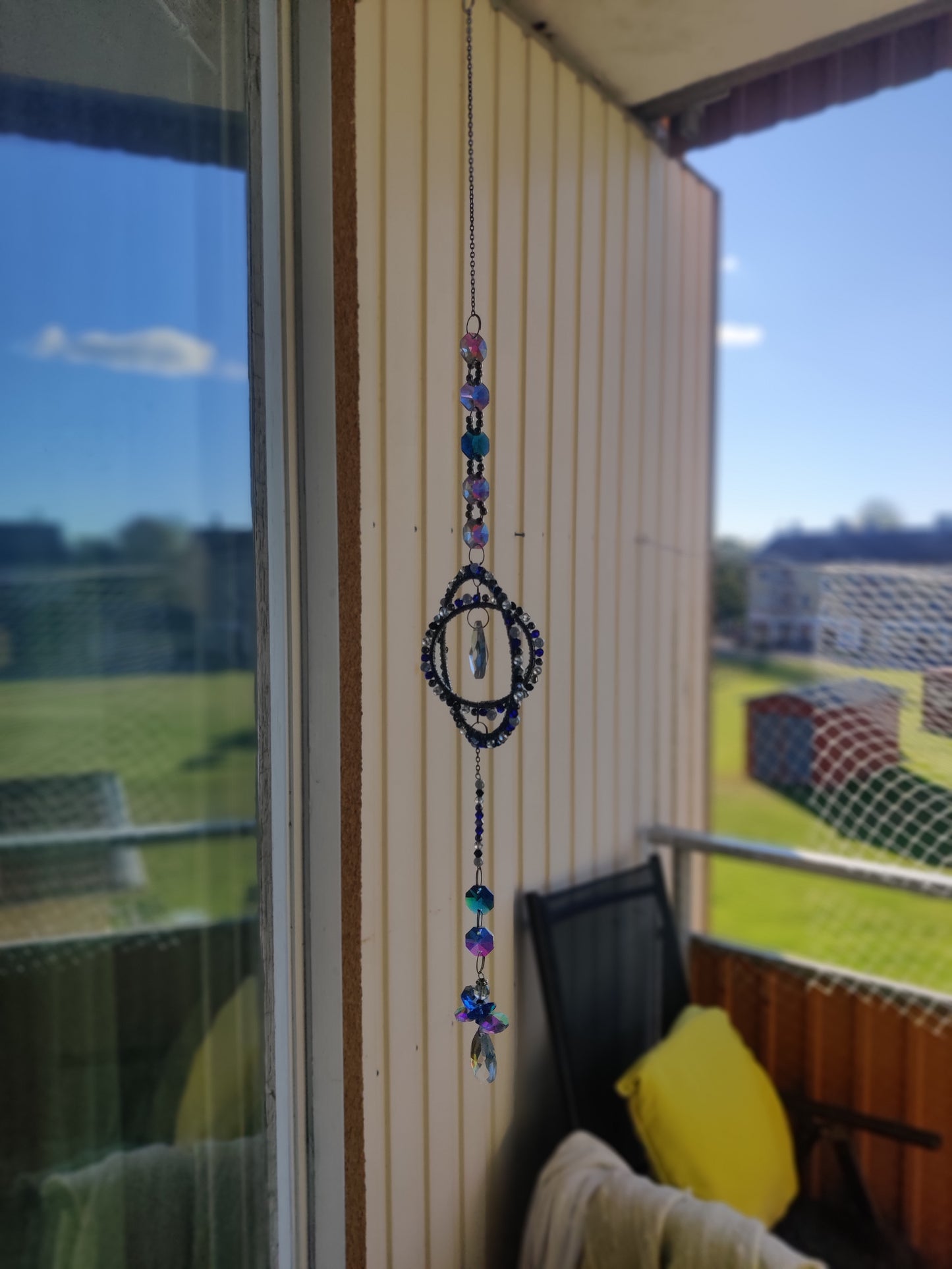 Kristall Solfångare Blå Vit Silver - Handgjord Julprydnad