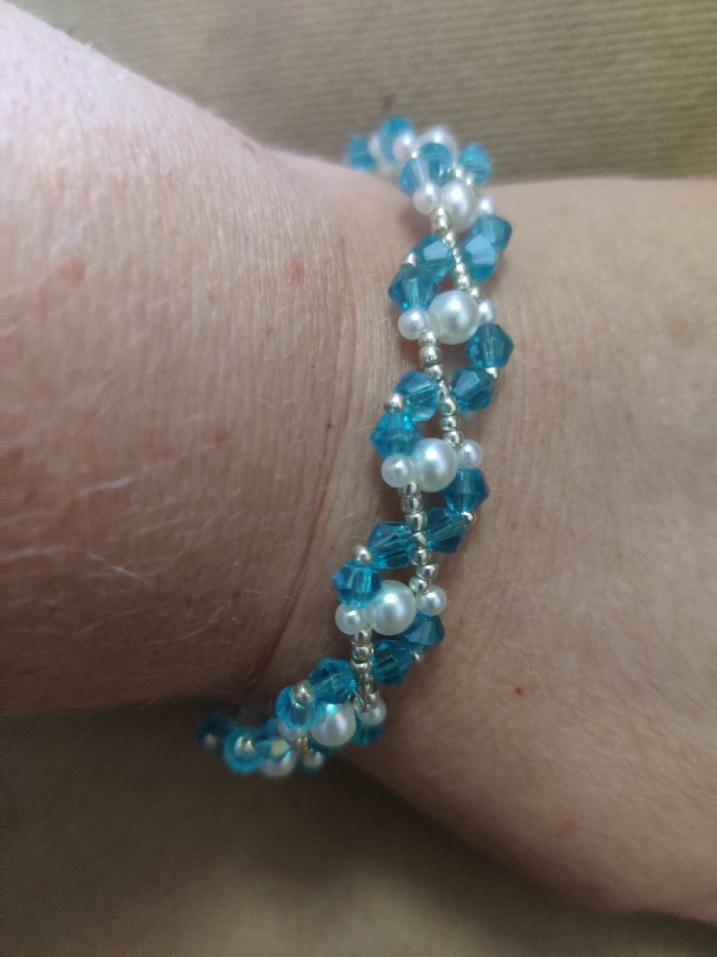 Turkost Kristallarmband Dam - Handgjort Pärlarmband 19 cm
