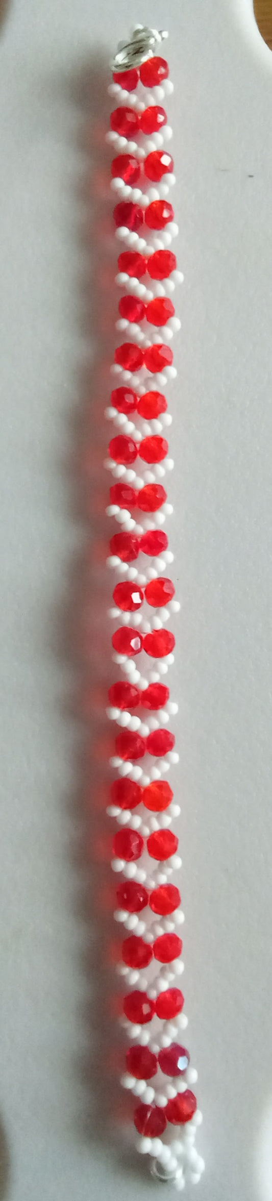 Kristallarmband Hjärta Röd-Vit 17 cm