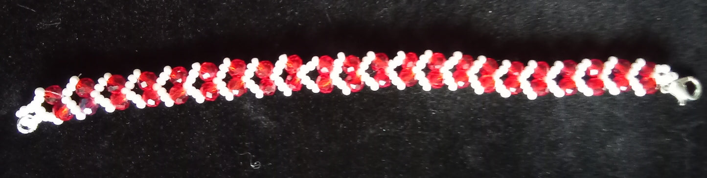 Kristallarmband Hjärta Röd-Vit 17 cm