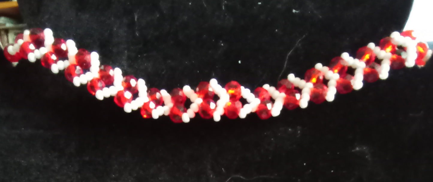 Kristallarmband Hjärta Röd-Vit 17 cm