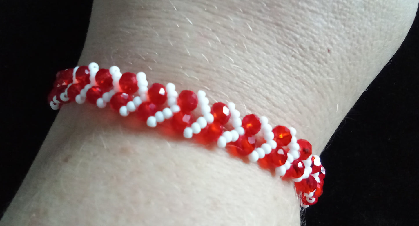 Kristallarmband Hjärta Röd-Vit 17 cm