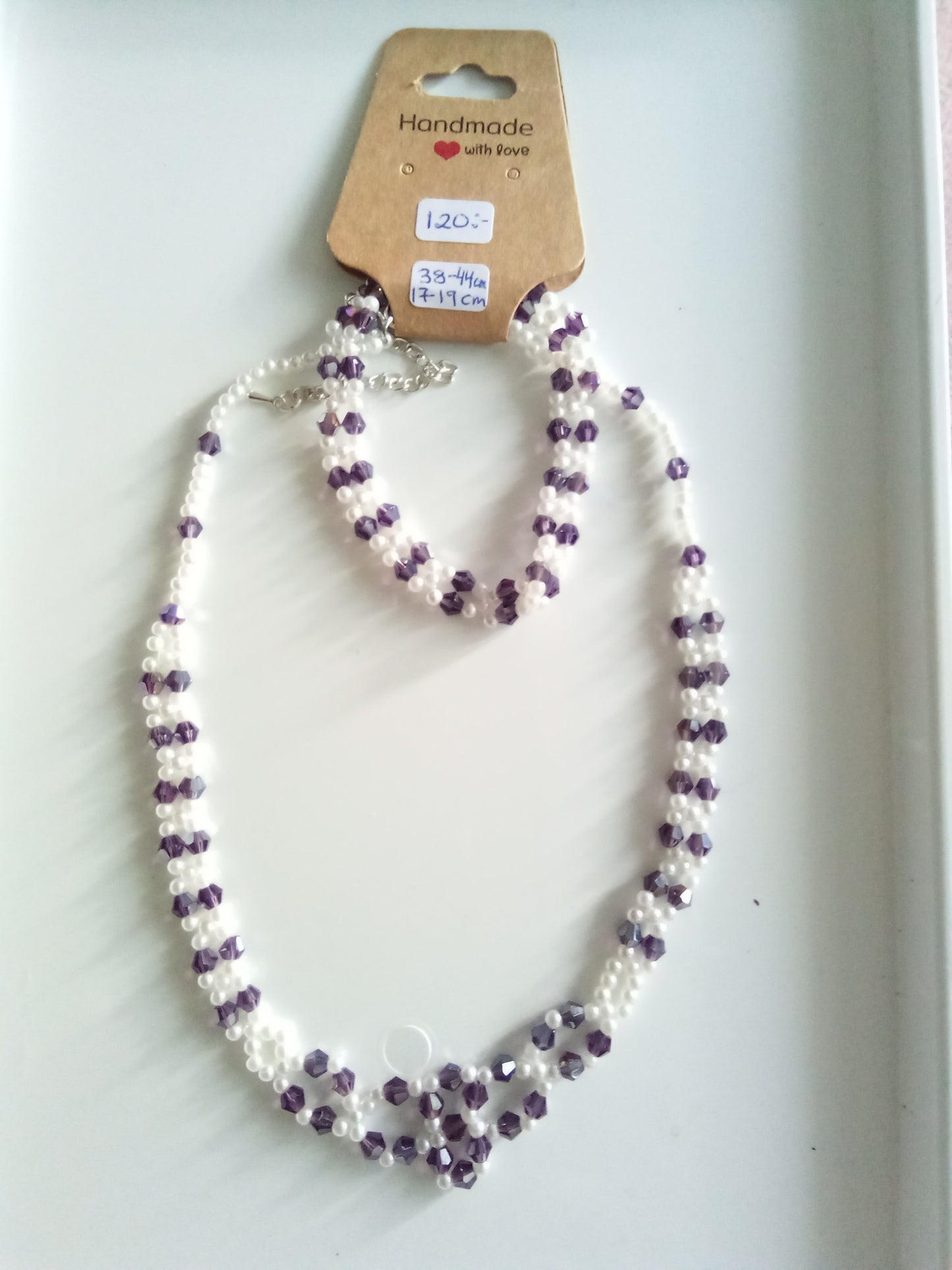 Pärlsmyckesset Dam - Handgjort Halsband och Armband med Blommor
