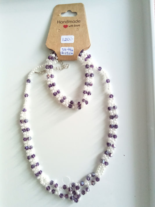 Pärlsmyckesset Dam - Handgjort Halsband och Armband med Blommor