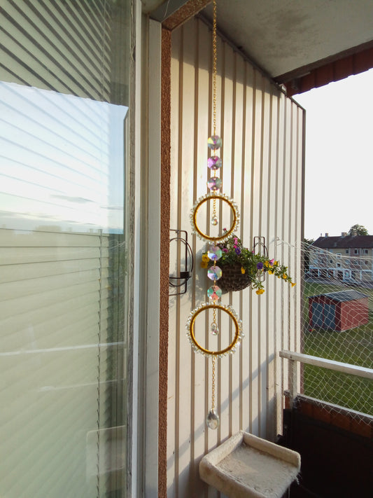 Suncatcher Dubbla Guldcirklar med Kristaller