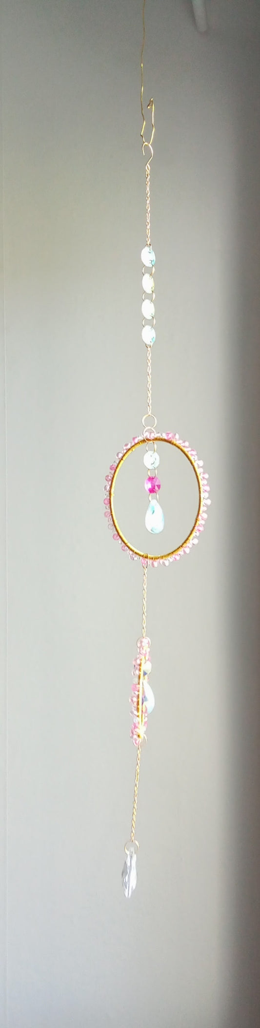 Dubbel Ring Suncatcher – Rosa & Guld