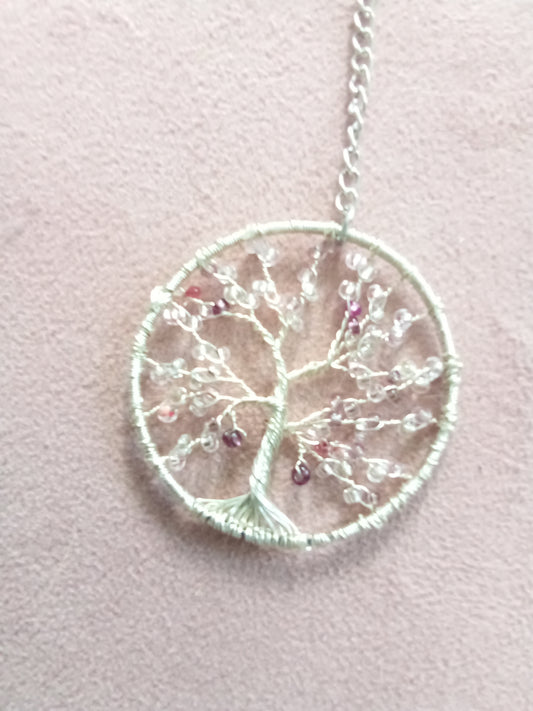 Nyckelring Livets Träd – Silver & Rosa Kristaller