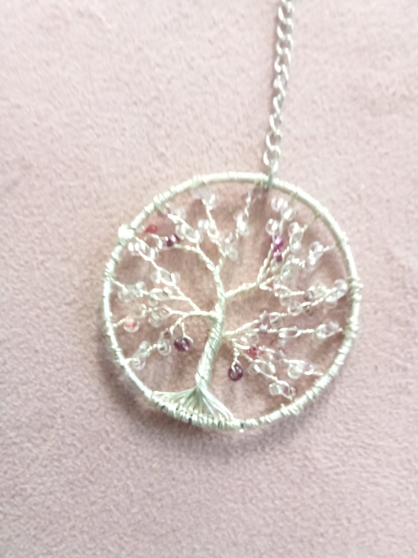 Nyckelring Livets Träd – Silver & Rosa Kristaller