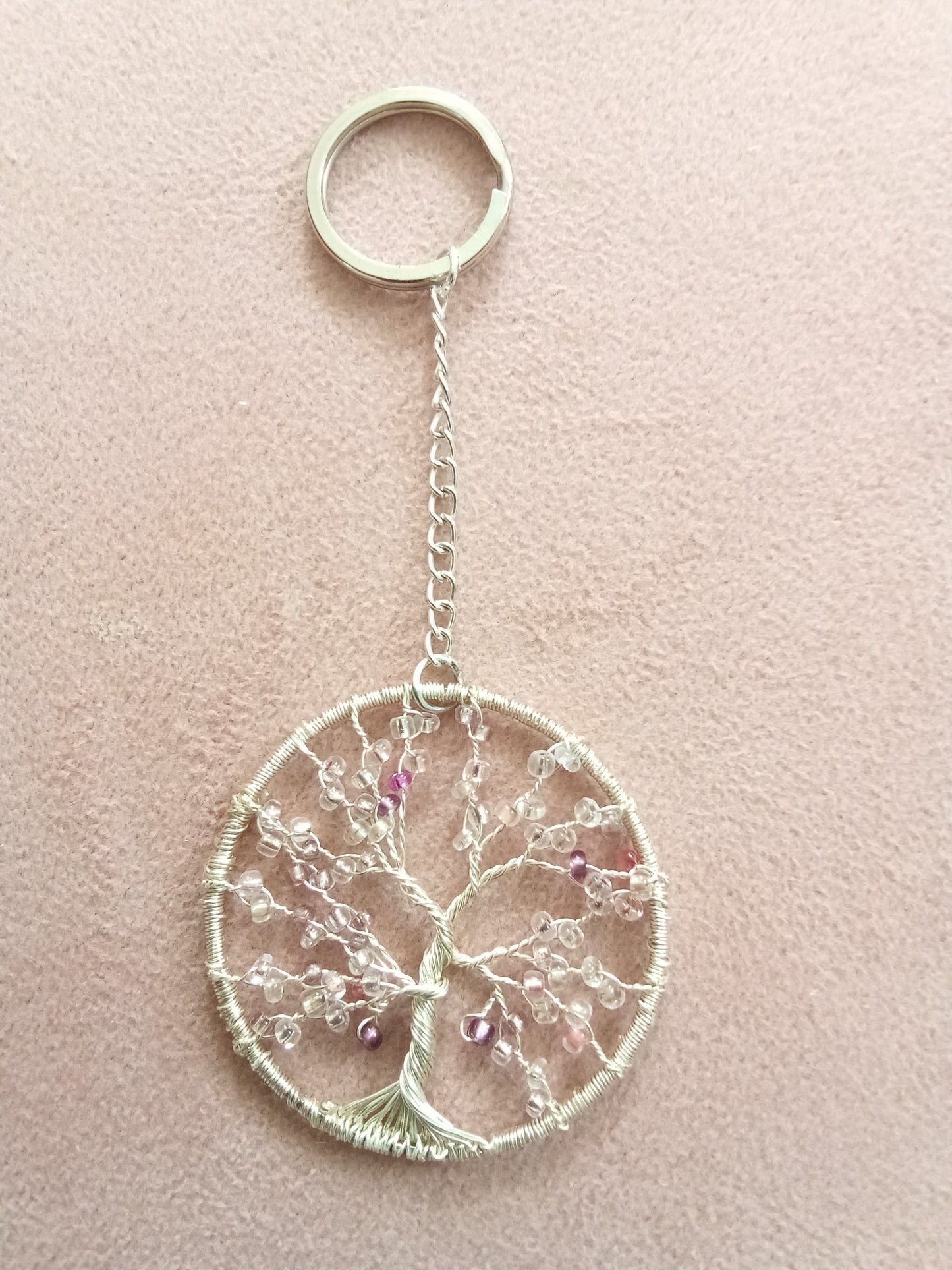 Nyckelring Livets Träd – Silver & Rosa Kristaller