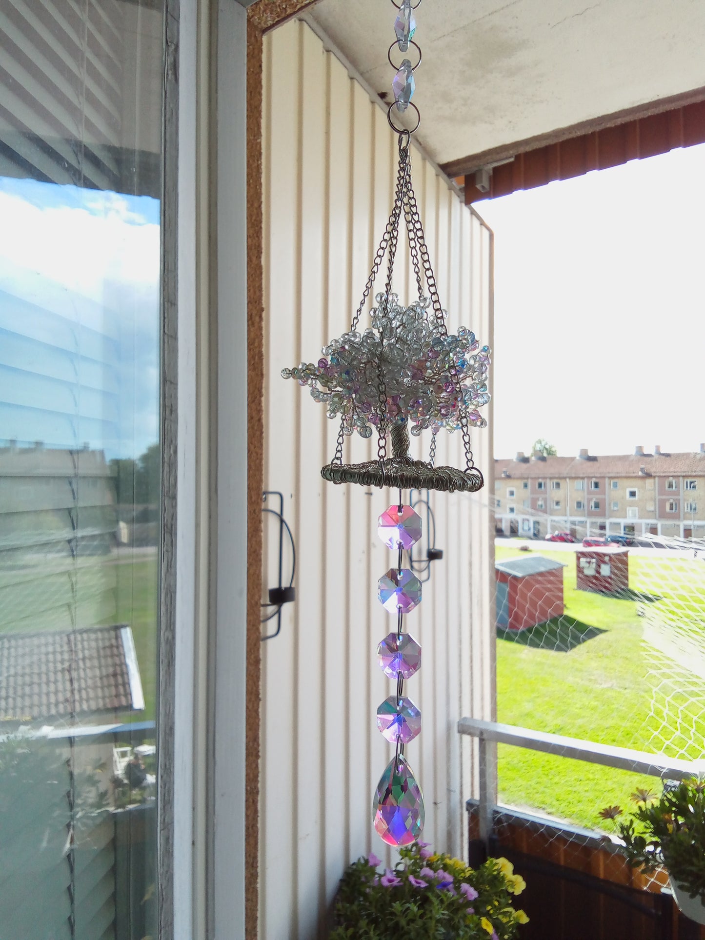 Kristallträd Suncatcher – AB-kristall med Droppkristall 34 cm