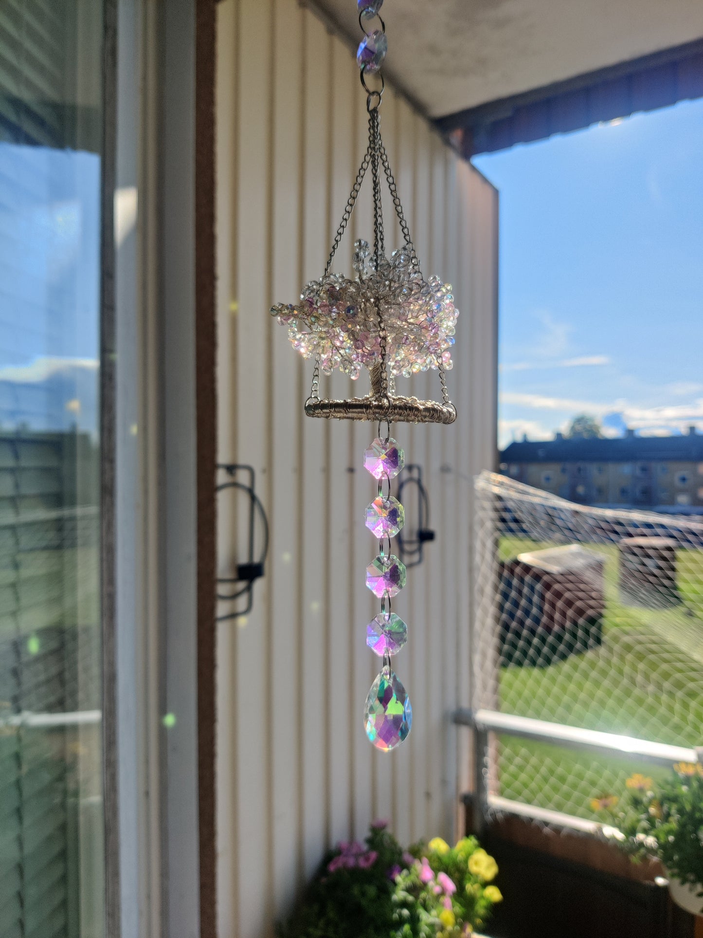 Kristallträd Suncatcher – AB-kristall med Droppkristall 34 cm