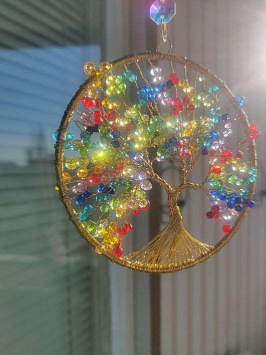 Livets träd – Chakra Suncatcher med glaskristaller