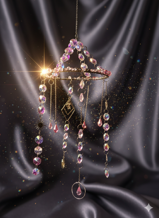 Handgjord Kristall Mobil - Rosa Hängande Dekoration