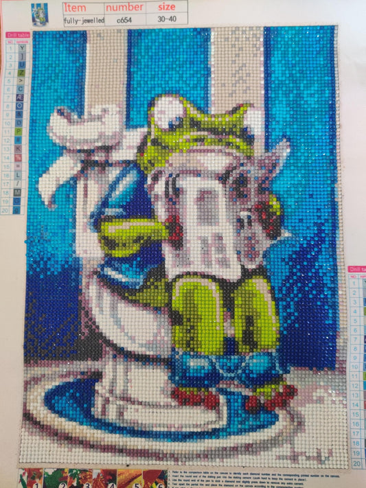 Diamond Painting - Groda på Toalett, Färgglad Mosaik (30x40 cm)