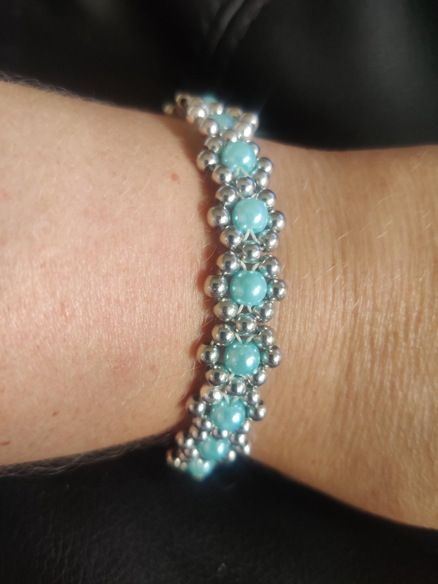 Handgjort Turkost Smyckesset - Armband och Örhängen med Silverdetaljer