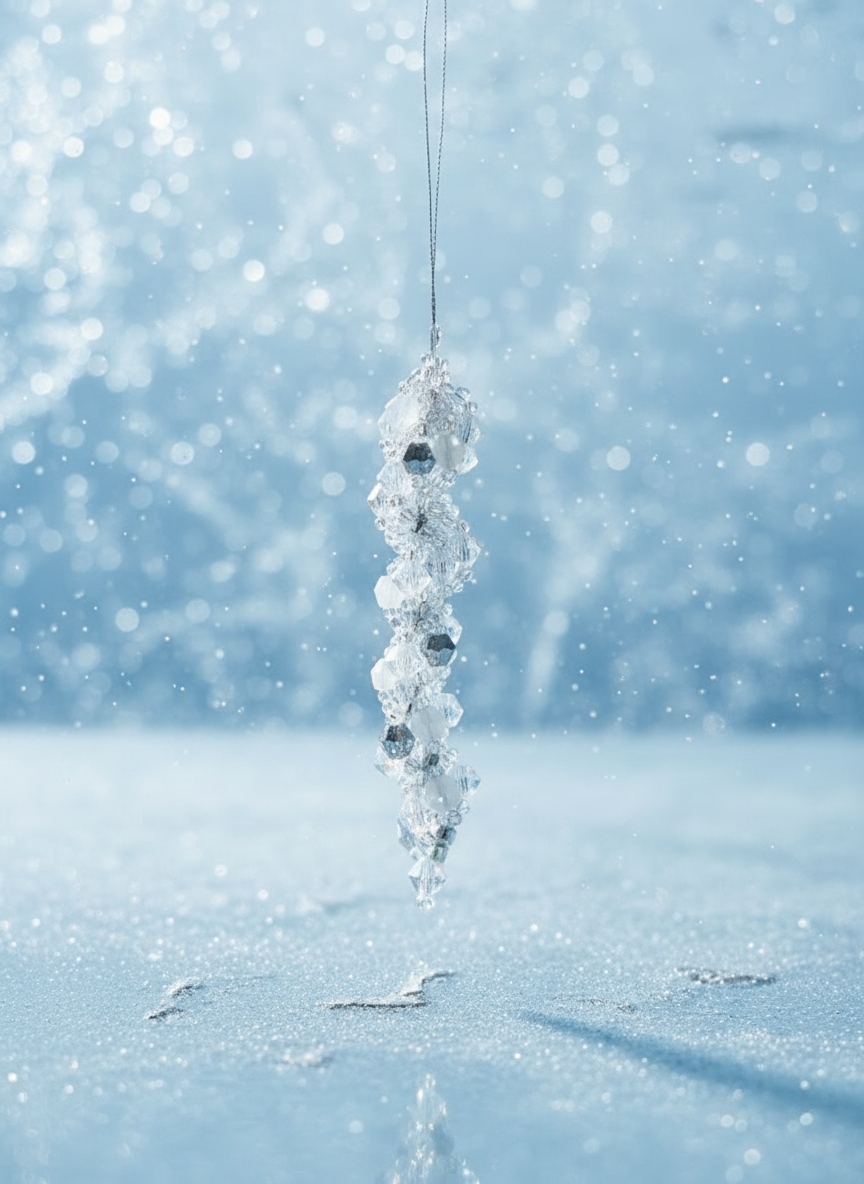 Kristall-istapp med isblå och silver bakgrund