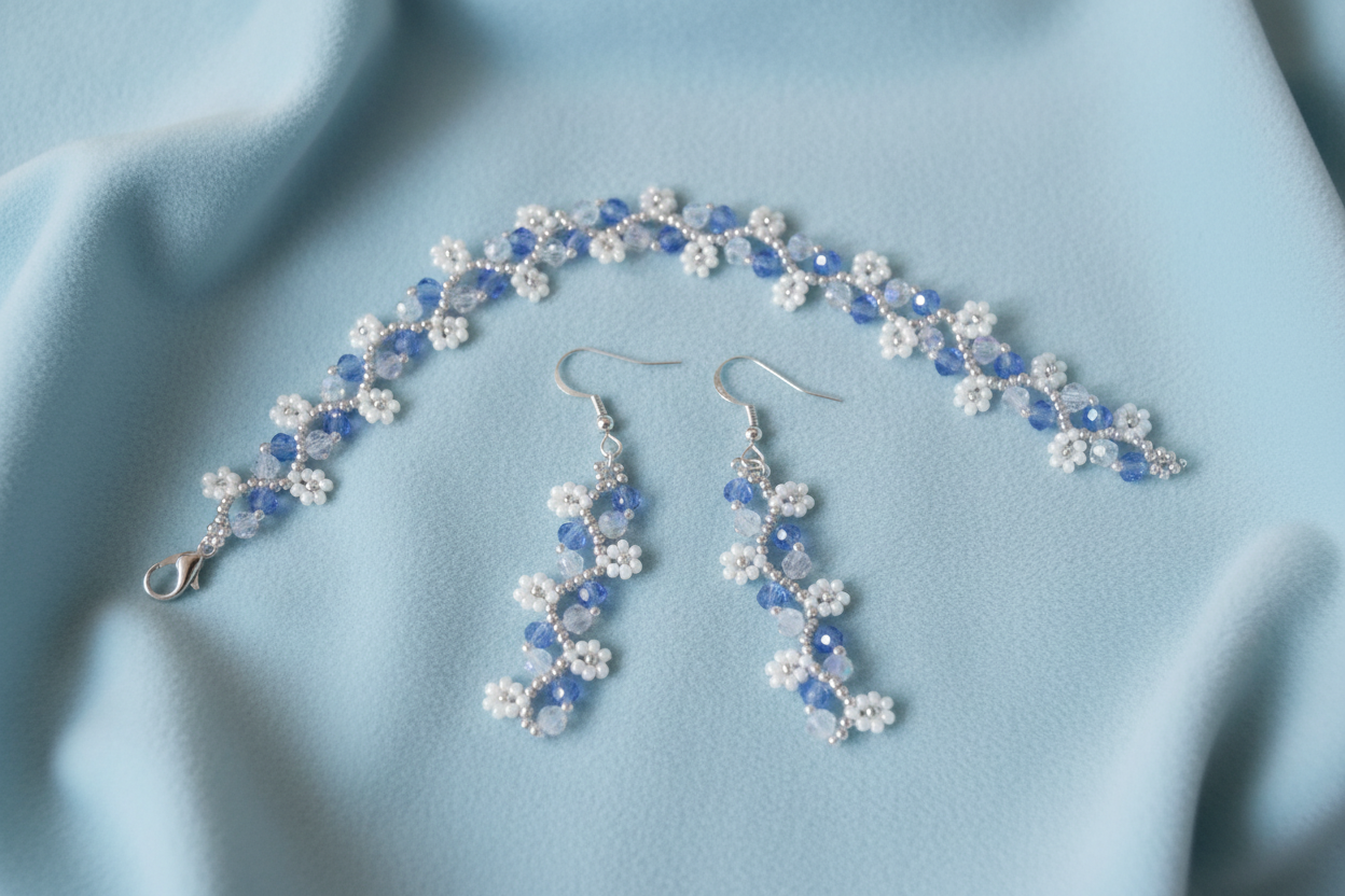 Smyckesset - Armband & Örhängen med små blommor