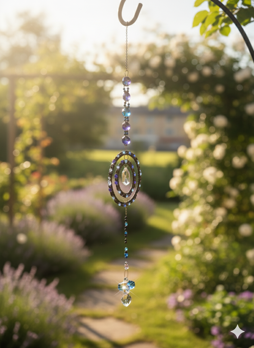 Kristall Solfångare Blå Vit Silver - Handgjord Julprydnad