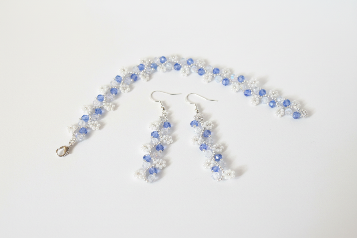 Smyckesset - Armband & Örhängen med små blommor